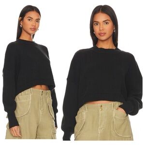 Free People Black Cropped Crew Neck Sweater